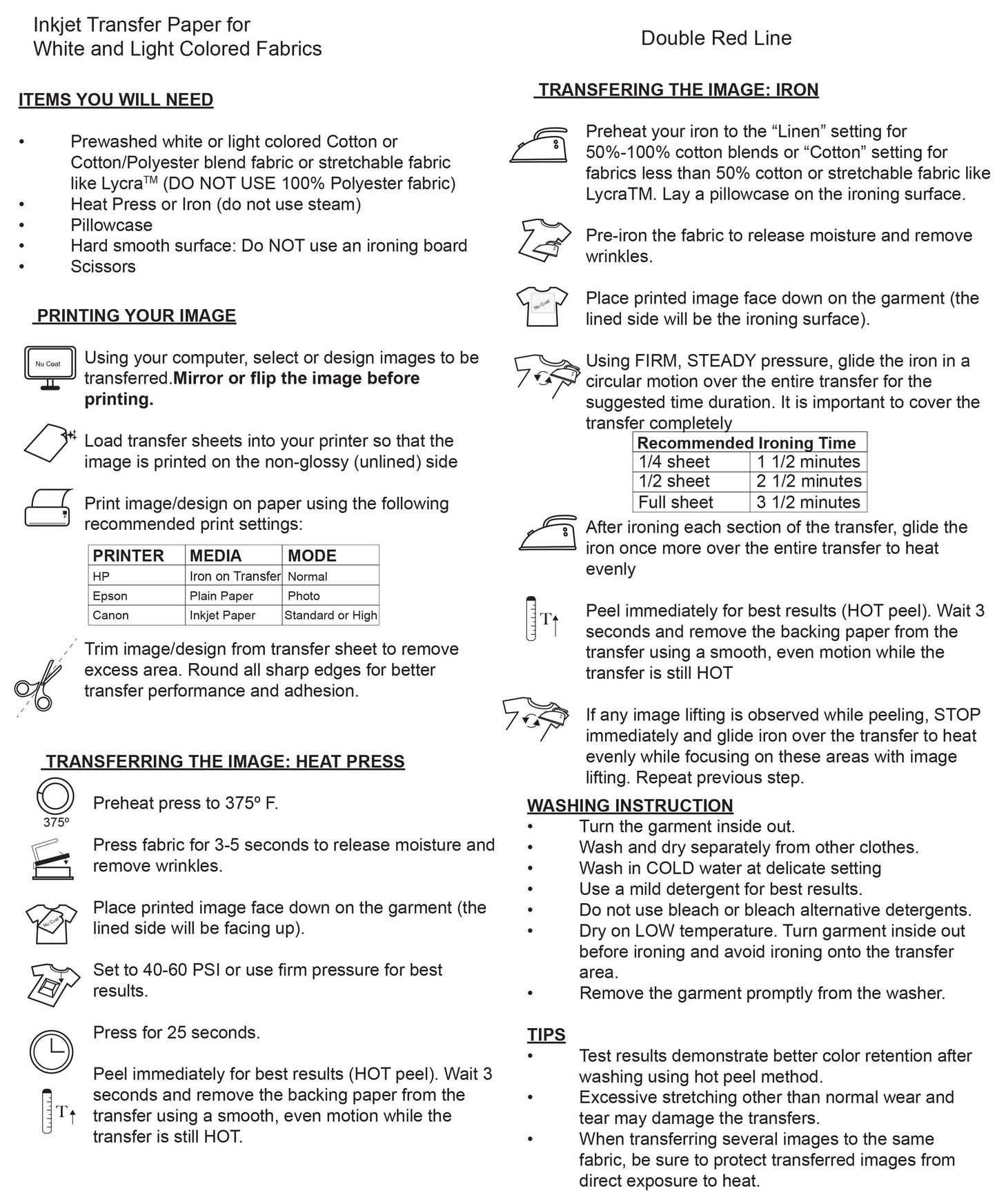 Red Line Transfer Paper for Light Garments